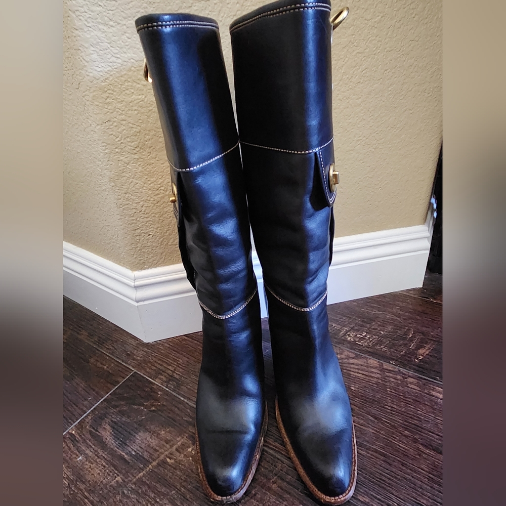 Coach Rory Black Leather Boots, Size 10 - Picture 4 of 12